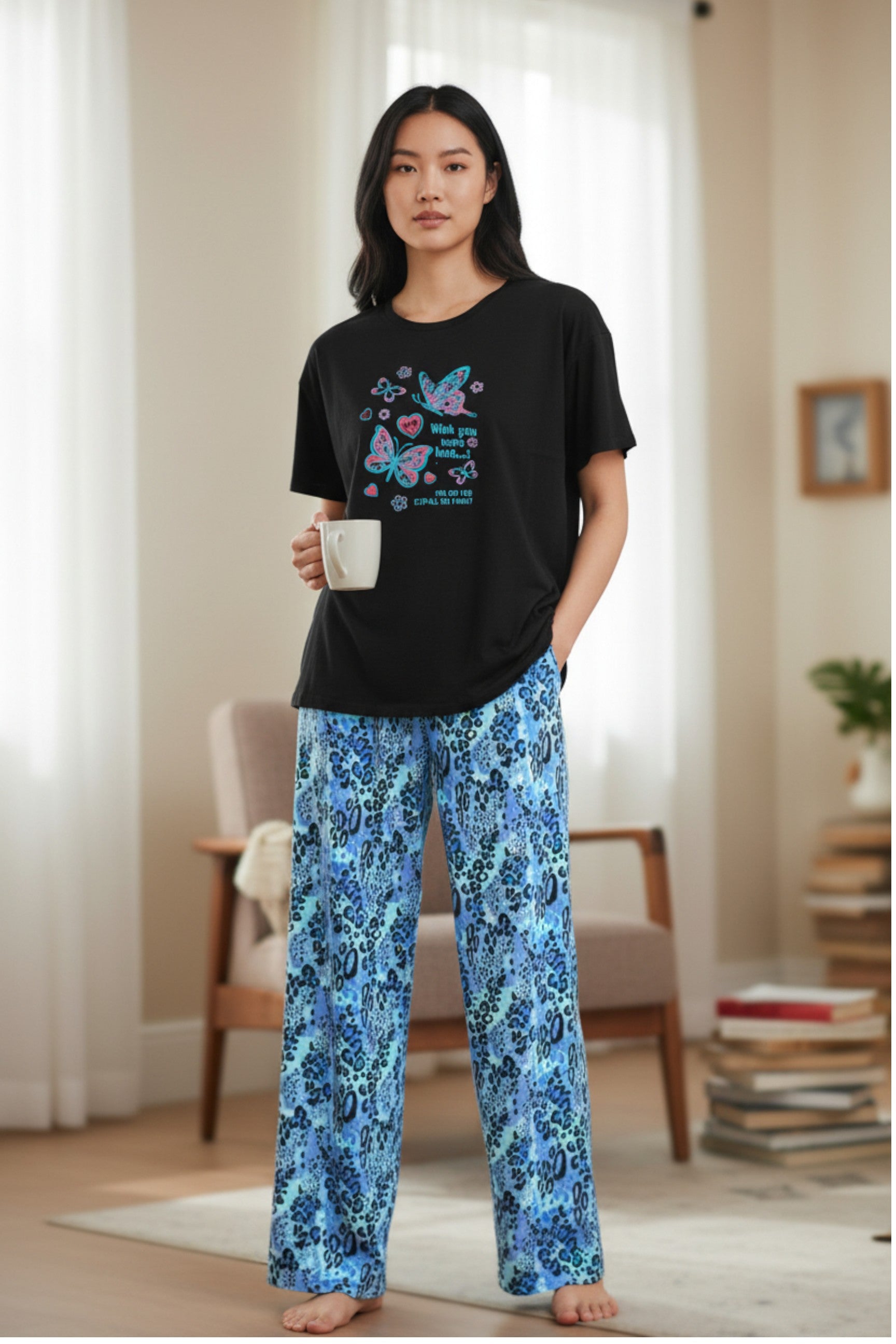Women's Cotton Printed Night Suit Set of T-Shirt & Pyjama, Night wear Dress, Relaxed wear for Women/Girls
