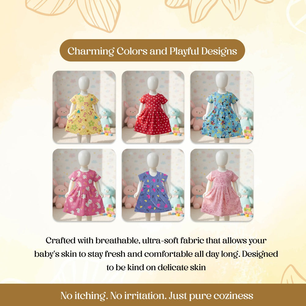 Kids Girls Stylish Dress – Comfortable Cotton Frock [pack of 6 pcs]