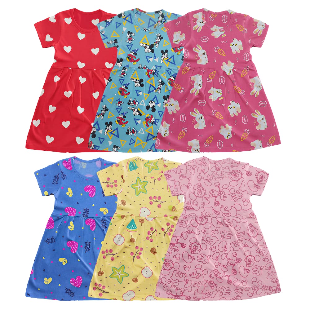 Kids Girls Stylish Dress – Comfortable Cotton Frock [pack of 6 pcs]