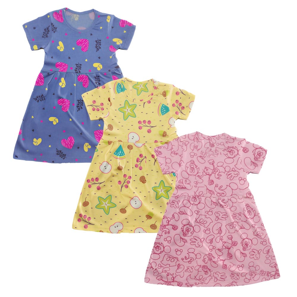 Girls Cotton Frock – Soft & Breathable Kids Dress [pack of 3 pcs]
