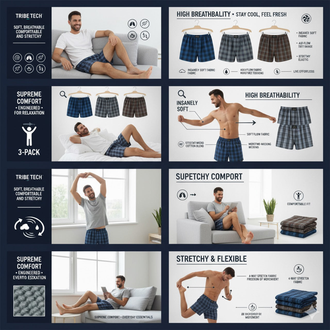 Premium Check Cotton Boxers (Set of 3)